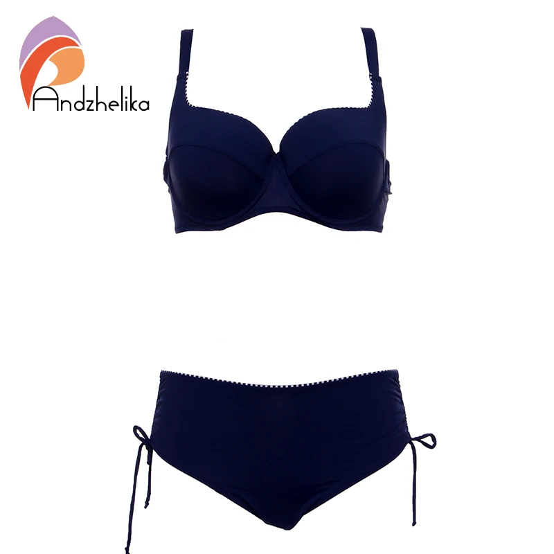 

Andzhelka Plus Size Swimwear 2021 Newest Bikinis Women Solid Bikinis Set Soft Cups Underwire Bathing Suit Maillot de bain