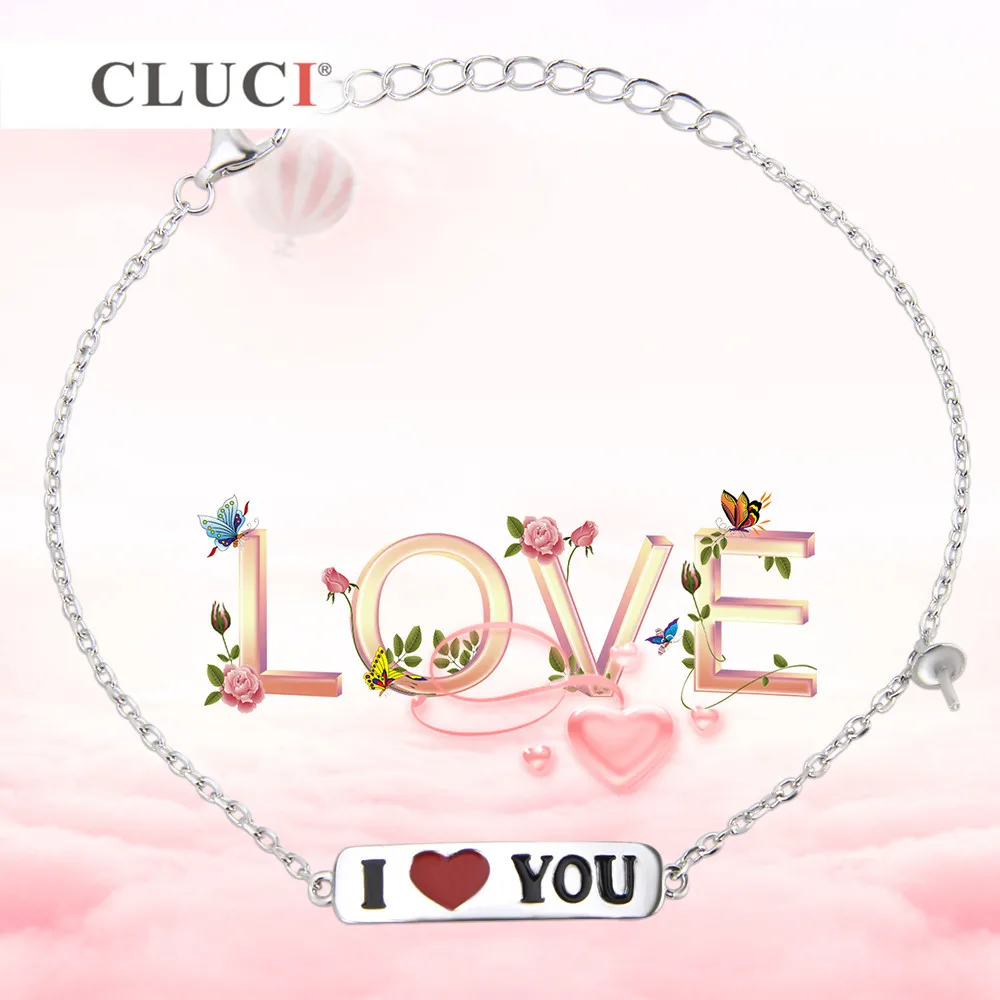 

CLUCI Valentines Gift 925 sterling silver I LOVE YOU bracelet accessary romantic love Bijoux Dainty Heart Tiny bracelet SB046SB