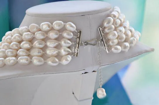 5row 22&quot 9-10mm white baroque FRESHWATER CULTURED pearl necklace | Украшения и аксессуары