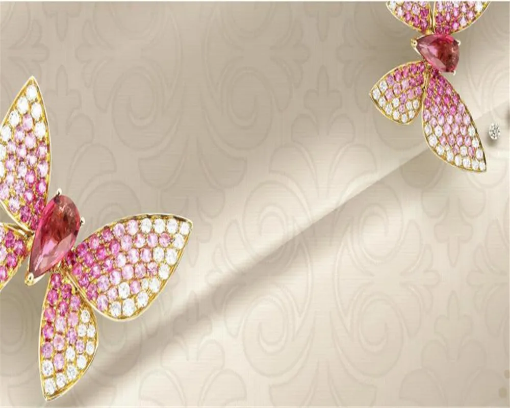 Украшенные 3D обои beibehang для гостиной спальни Роскошные Алмазные цветы 3d Лебедь - Фото №1