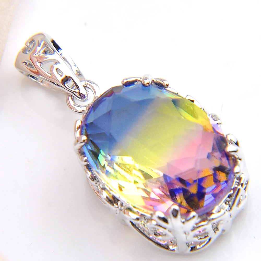 Luckyshine, модный топ, Радужный BI-COLORED, турмалин, Кристалл циркония, серебро, для женщин, обручение, подарок, подвеска, ожерелье