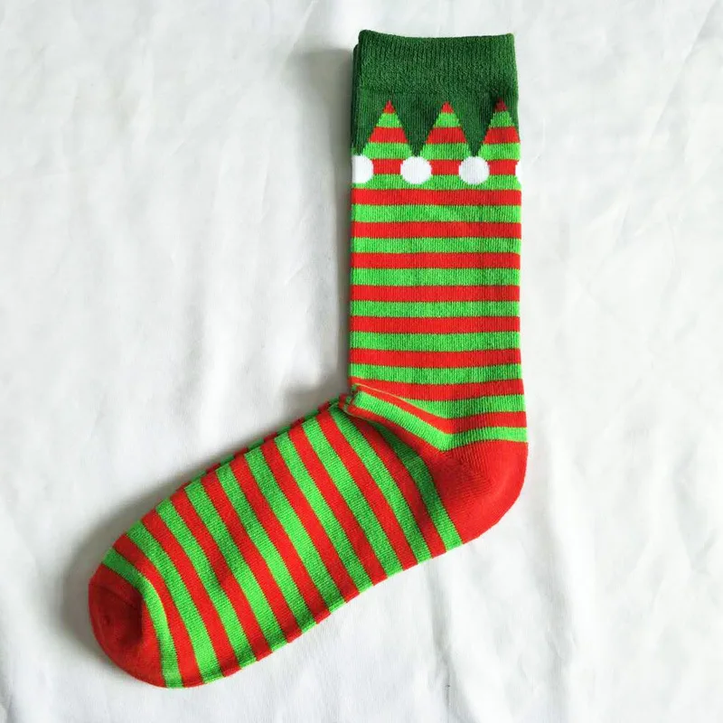 striped socks 2 Забавные хлопковые носки с рисунком рождественской елки; мужские праздничные зимние носки в полоску; вечерние носки с изображением Санта Клауса - Цвет: striped socks 2