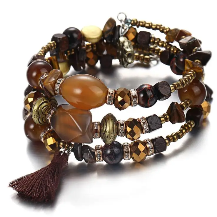 

Tassel Resin Stone Charm Bracelets For Women Pulsera Ethnic Multilayer Beads Bracelet Bohemian Jewelry Gifts