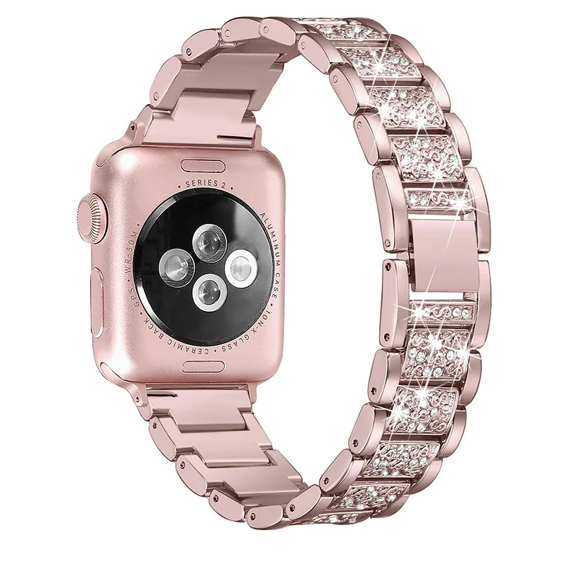 rose pink(no watch) Ремешок для Apple Watch 38 мм 40 мм 42 мм 44 мм Женский бриллиантовый ремешок для Apple Watch серии 5 4 3 2 iWatch браслет из нержавеющей стали ремешок - Цвет ремешка: rose pink(no watch)