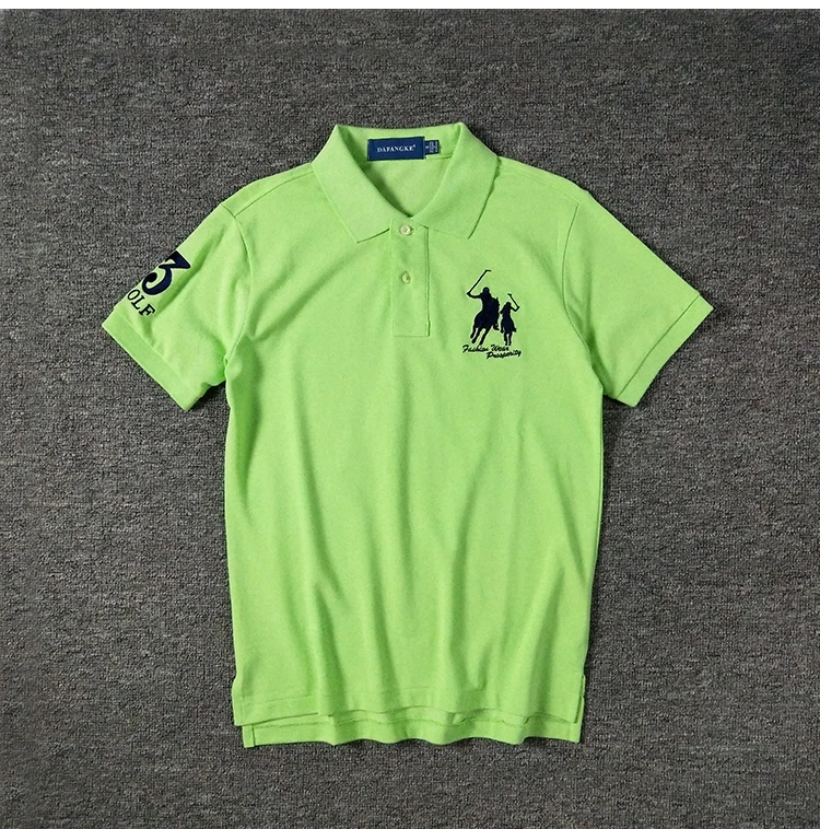 light green Высокое качество, модные летние мужские рубашки поло с коротким рукавом, хлопковые однотонные мужские рубашки поло с отворотом, повседневные тонкие мужские топы - Цвет: light green