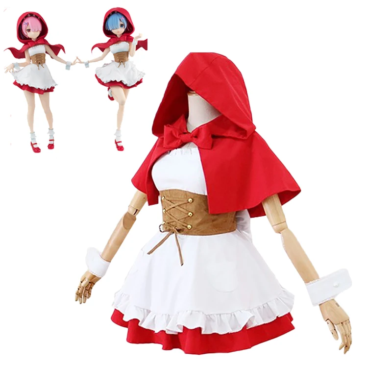 Костюм для косплея Rem &amp Ram из аниме Re: жизнь в другом мире красное платье с
