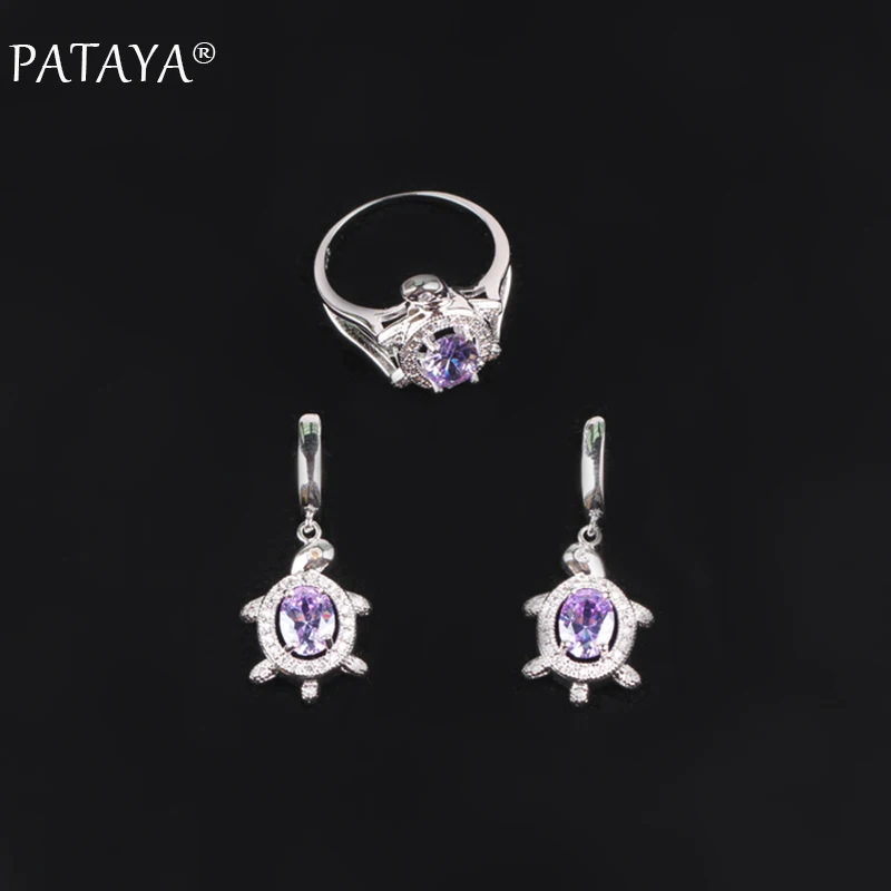 Маленькие серьги PATAYA набор из кольца и сережек настоящего белого золота синего