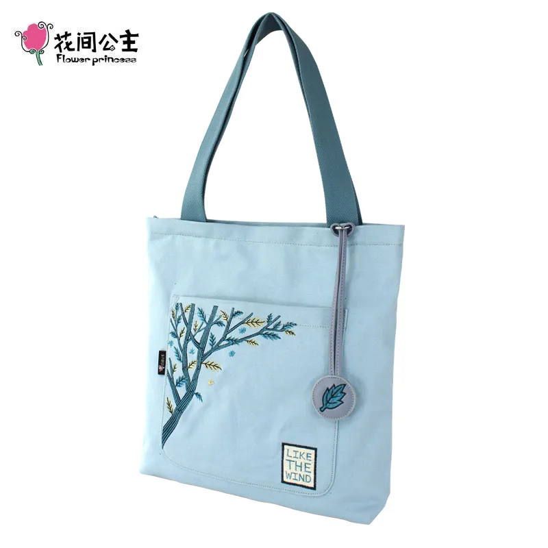 

Flower Princess Original Embroidery Shoulder Bag for Women Canvas Tote Bags Large Capacity Roomy Handbags Lady Shopping Bag