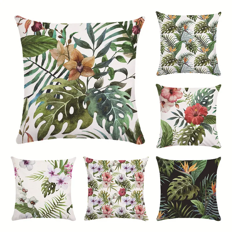 

Super Soft Plush Rainforest Leaves Africa Linen Tropical Plants Hibiscus Flower Throw Pillow Case Chair Sofa Cushion Cover