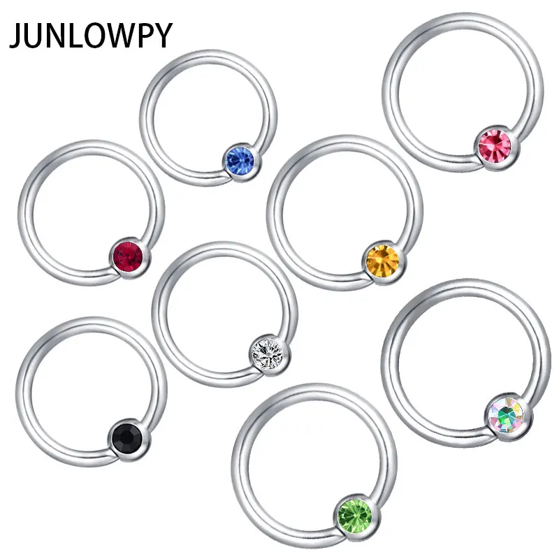 JUNLOWPY-anillo cautivo de cierre de bola, BCR con gemas de cristal, labio, nariz, oreja, Tragus, tabique, 100/200 Uds., Piercing de joyería corporal