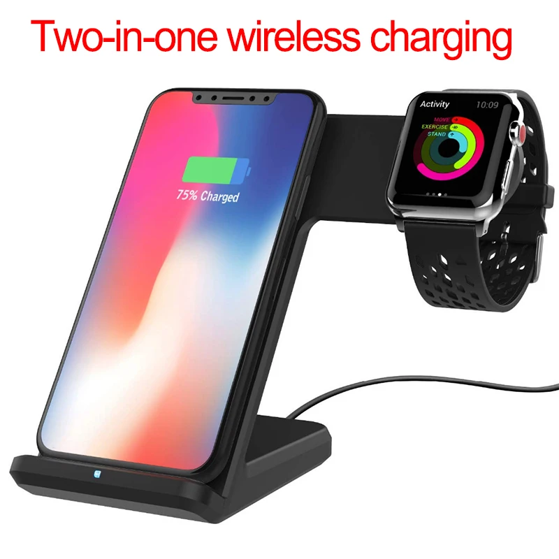Беспроводное зарядное устройство 2 в 1 Qi для Apple Watch 3 4 10 Вт быстрая зарядка iPhone XS Max