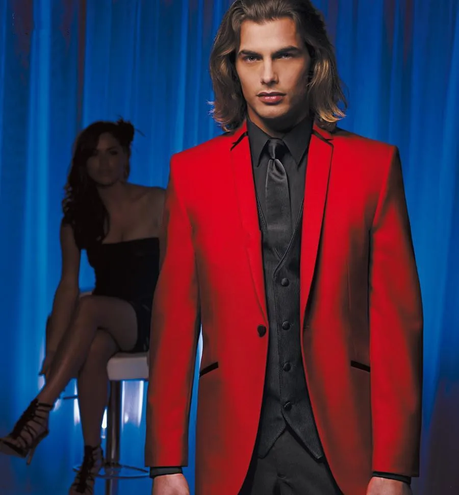 Red Groom Tuxedos Best Man Suits One Button Wedding Groomsman/Men's Suits Bridegroom ( jacket+Pants+vest+tie)