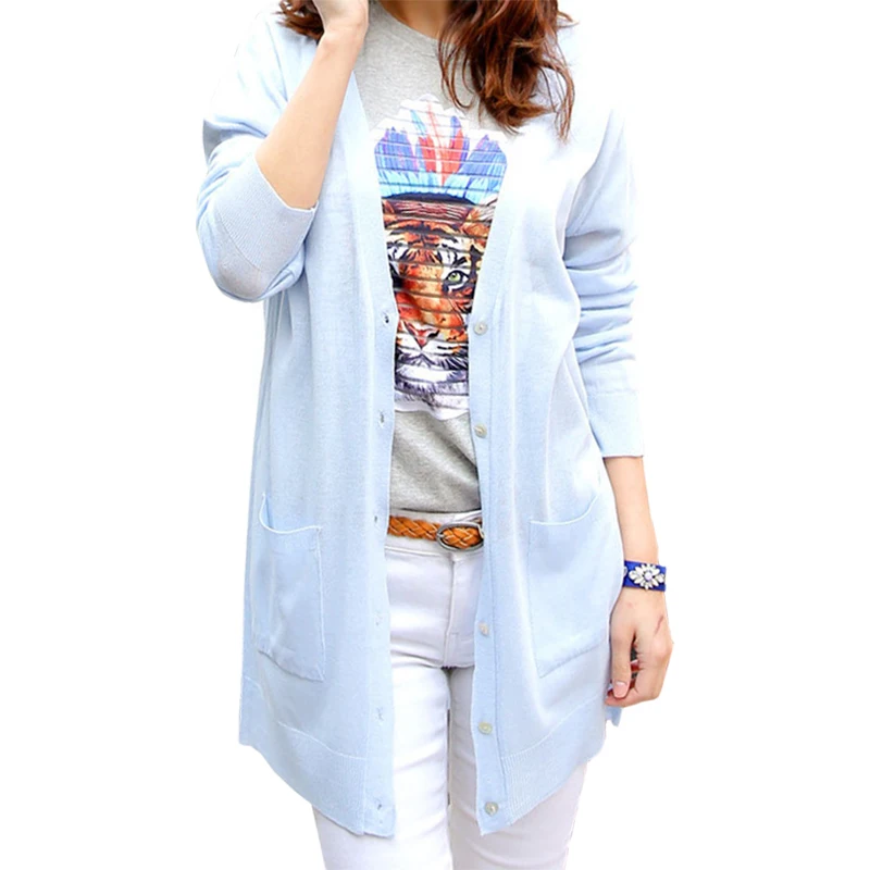 Женский длинный вязаный кардиган с V-образным вырезом весна-лето |