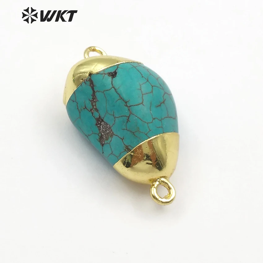 WT C266 натуральный камень Howlite с золотым кулоном двойной золотой соединитель в