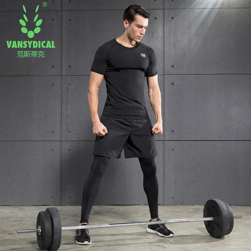 Vansydical спортивный костюм Мужская быстросохнущая компрессионная рубашка Леггинсы