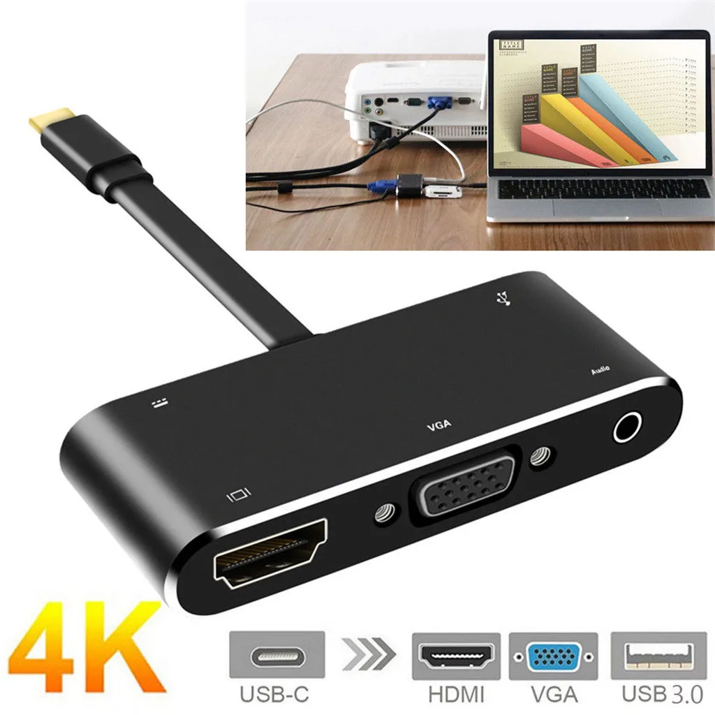Hd конвертер Лот 5 в 1 USB C Тип с разъемами типа и HDMI HUB адаптер кабель VGA Аудио 3 0 PD