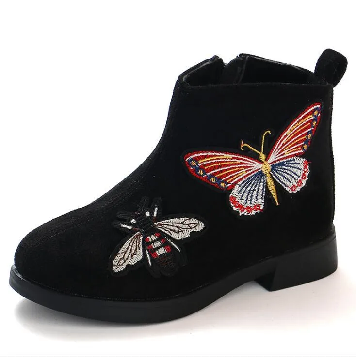 Children's Princess Leather Boots 2019 Autumn Winter New Little Girl Ankle Big Kids Fashion Embroidery Retro Flat | Детская одежда