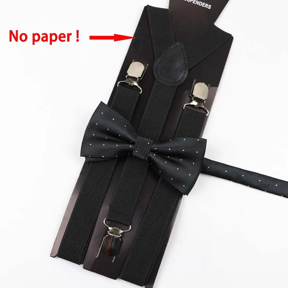 D1 Soild Color Man Polyester Belt Bow Tie Set Woman Men's Suspenders Butterfly Clip-on Y-Back Braces Elastic Women Adjustable - Color: D1