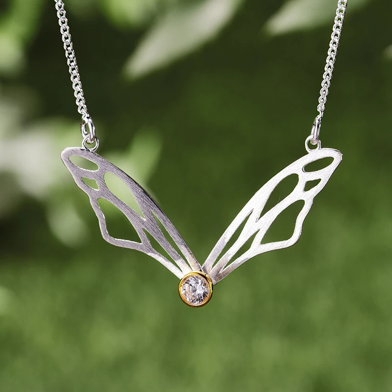 Lotus Fun реальные 925 пробы серебро ручной работы дизайнерские оригинальные Fine Jewelry с крылья бабочки кулон Цепочки и ожерелья для Для женщин