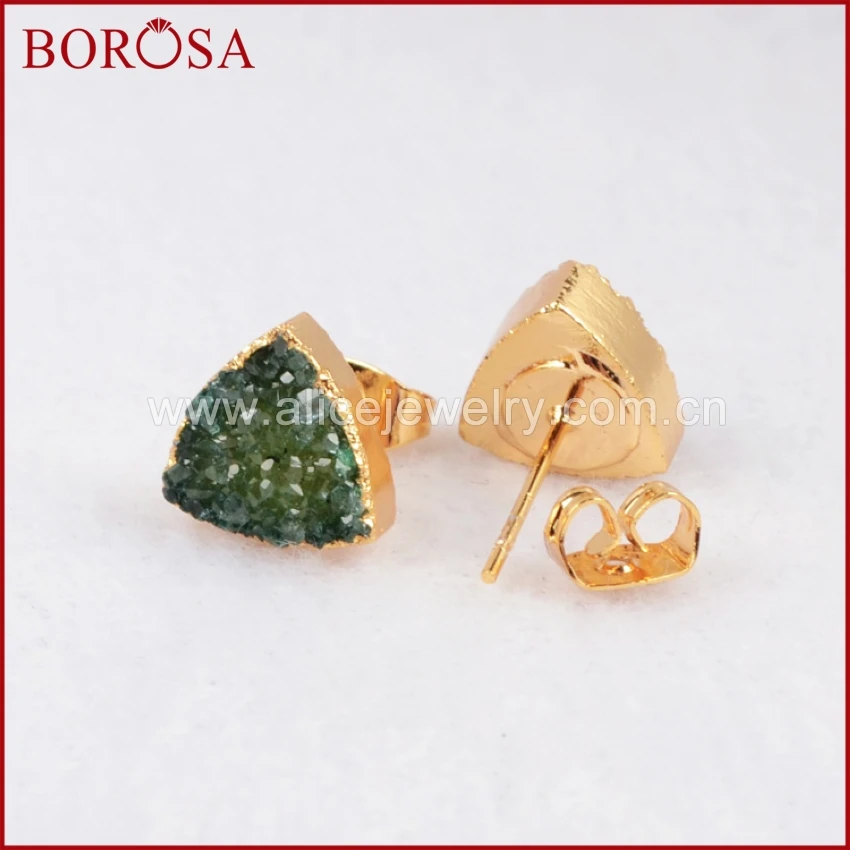 BOROSA Распродажа 5 пар 10 мм треугольник золотого цвета Кулон agates Druzy серьги гвоздики