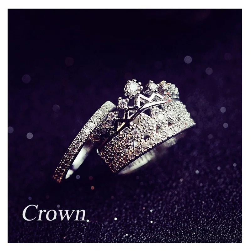 2 шт./компл. Женская мода кристалл циркона выдалбливают Корона кольцо два кольца