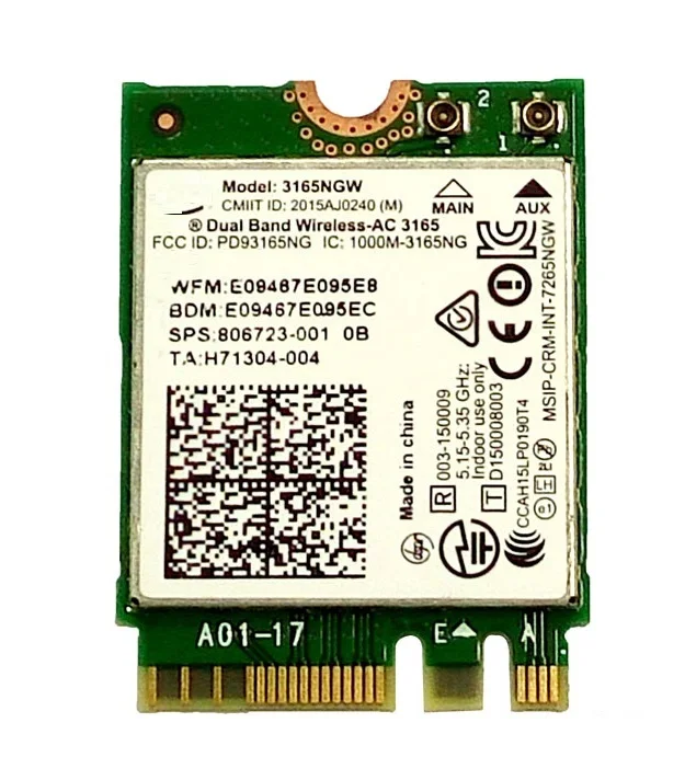 Intel Wireless-AC 3165 3165NGW 802.11AC WIFI  Bluetooth 4, 0 NGFF   HP 430 440 450 820 840 G3 SPS 806723-001