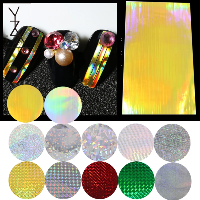 YiZhiXiu 1 Sheet Laser Gold Silver Sticker Tape Stripes Line Multi-size Adhesive Transfer Foils Nail Art Decals Nails DIY Design | Красота и