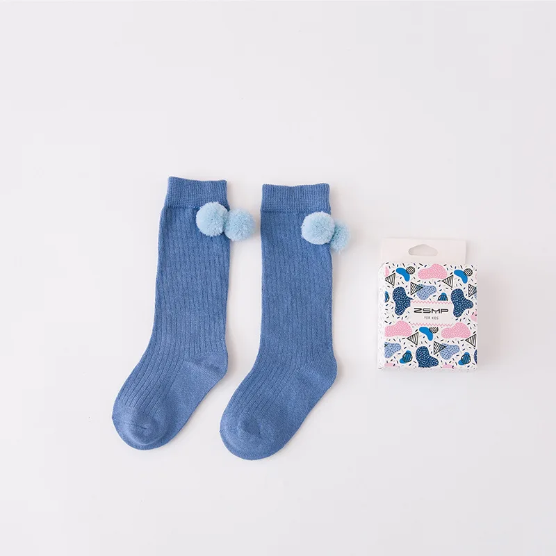 Новые носки на весну-осень детские популярные милые теплые до колена с помпонами
