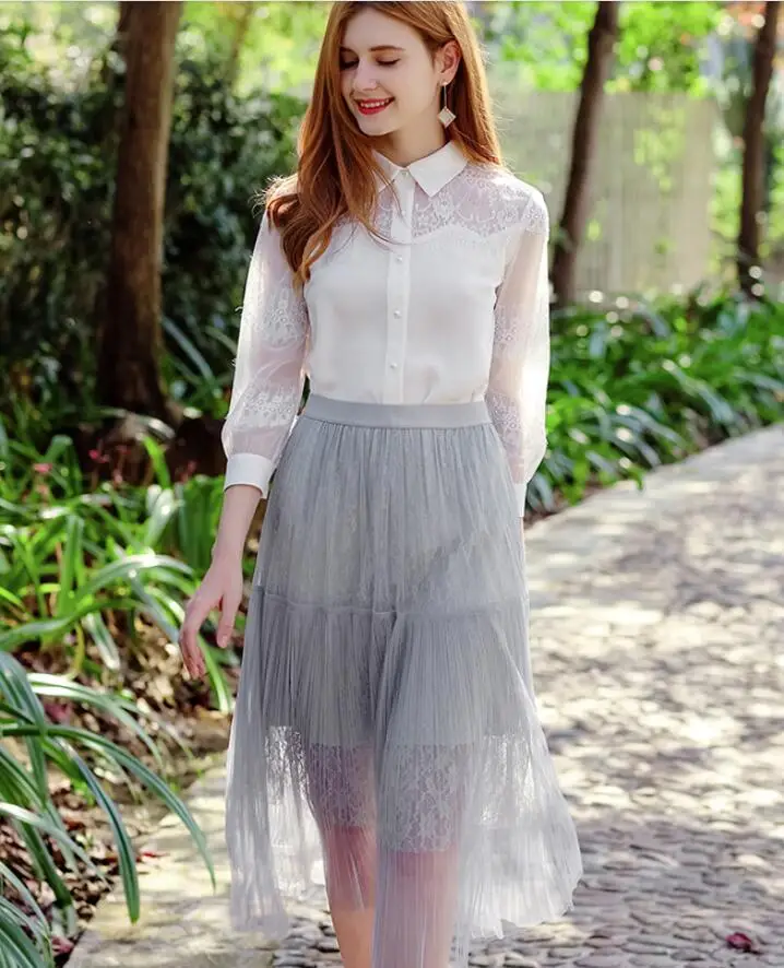 Женская шифоновая рубашка с длинным рукавом офисная блузка из органзы бантом и V