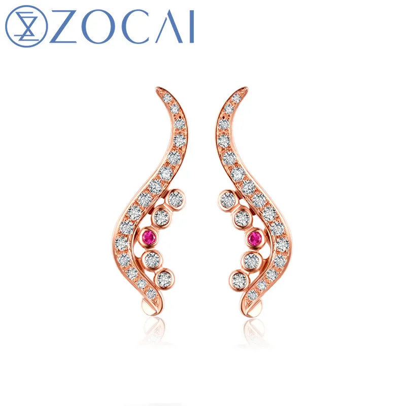 

ZOCAI New Earrings 0.2 CT Certified Diamond Ruby with 0.02 CT certified Gift Earrings 18K Rose Gold (Au750) E80045T