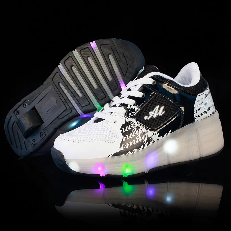 New Black Cheap Child Fashion Girls Boys LED Light Roller Skate Shoes For Children Kids Sneakers With Wheels One wheels | Детская одежда