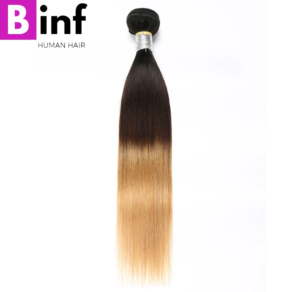 BINF волосы 3 прямое, Омбре человеческие волосы пучки T1B/4/27 волосы Remy 3/4 пучки эффектом деграде(переход от темного к бразильские пучки волос плетение