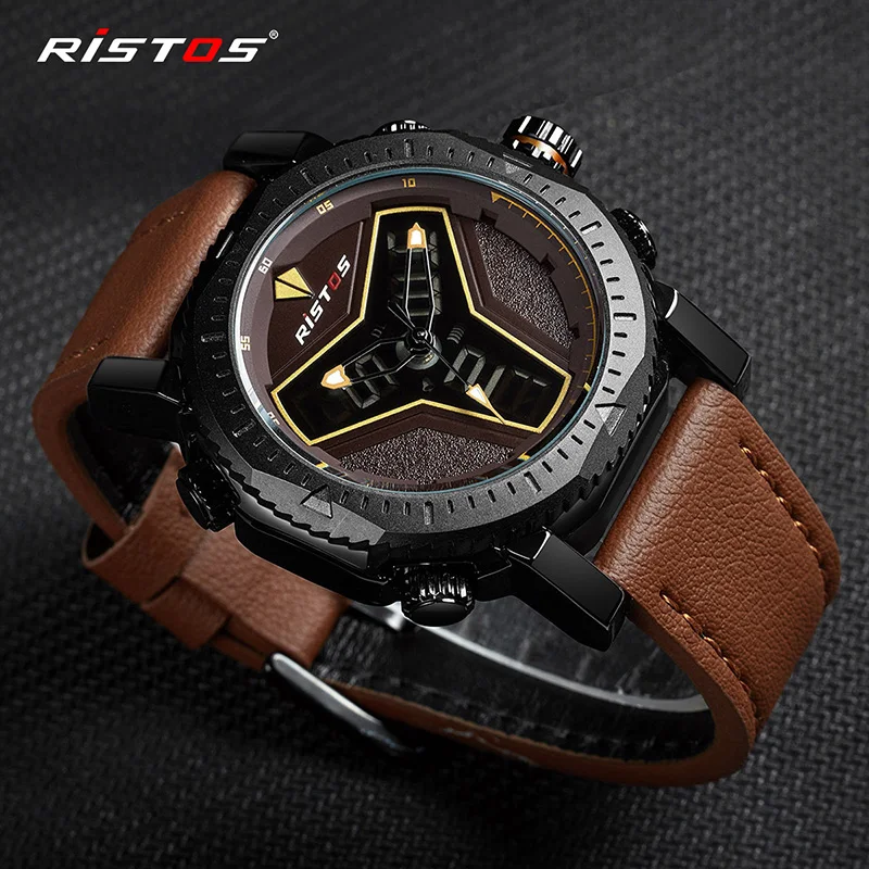 RISTOS повседневные военные мужские кварцевые часы модные аналоговые цифровые