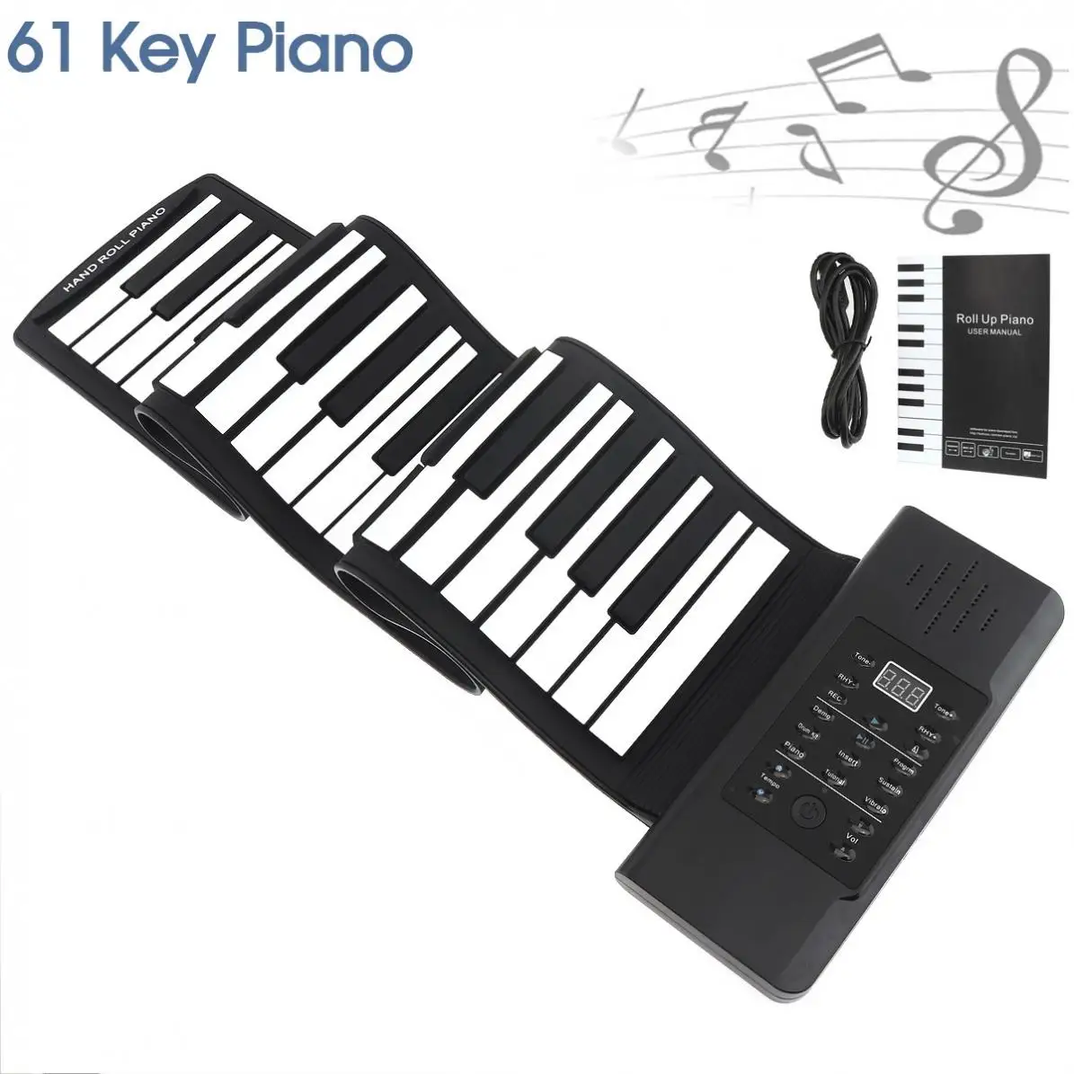 Enlarge 61 Keys MIDI USB Output Roll Up Piano Rechargeable Electronic Portable Silicone Flexible Keyboard Organ Built-in Speaker