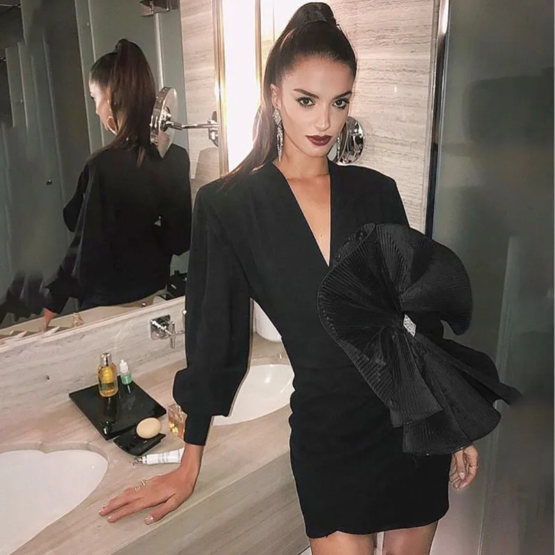 2019 Elegant Mini Dress Sexy Celebrity Dow Full Retro Women Fashion V Neck Night Club Temperament Body con Dresses Wholesale | Женская