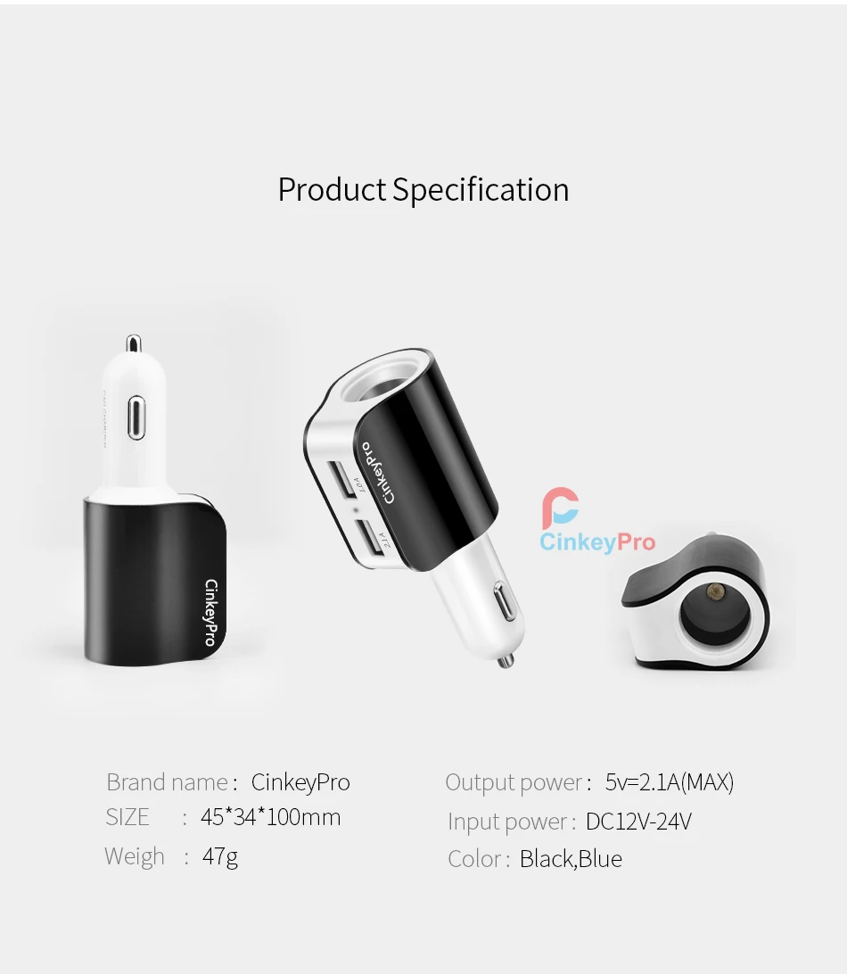 CinkeyPro автомобильное зарядное устройство прикуриватель адаптер 3.1A 2 порта USB телефон адаптер зарядки Micro type C кабель для iPhone samsung