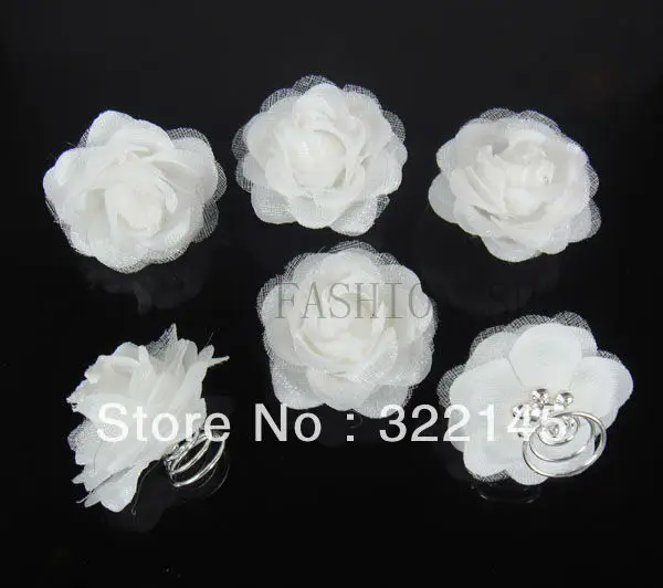 

12PCS Fashion Wedding White Flower Hair Twists Spins Pins Free Shipping New