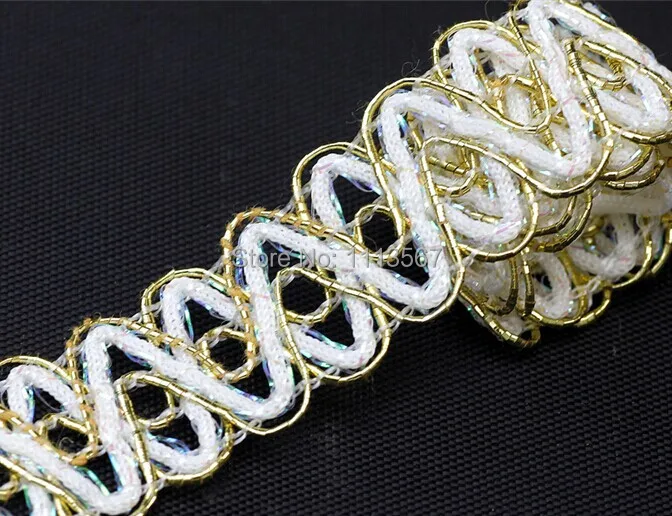 45 ярдов ручной работы плетеная белая Золотая кружевная Лента отделка