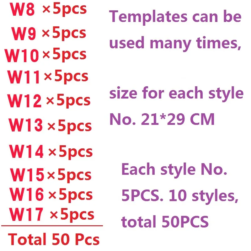 50 PCS Templates 15 Татуировки, Пигмент для временных татуировок. Натуральный и долговечный(органический Jagua Фруктовый гель/чернила). Без спирта. 10 мл 6 цветов и перерабатываемые Шаблоны - Цвет: 50 PCS Templates 15