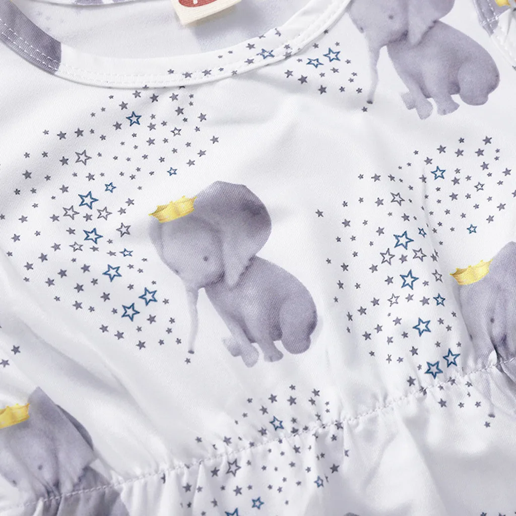 

Girls Floral Print Pompon Fringe Headband Children Sleeveless Elephant Starry Print O-neck Romper Jumpsuit 2021 new