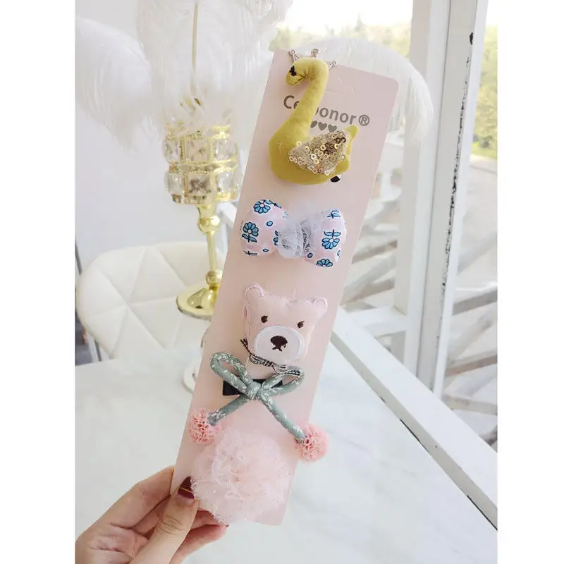 T12 Wecute/Милая заколка для волос; детская мультяшная ткань; ручная вышивка; корона; бант; Животные; заколки для волос; аксессуары для волос для маленьких девочек; 5 шт - Цвет: T12