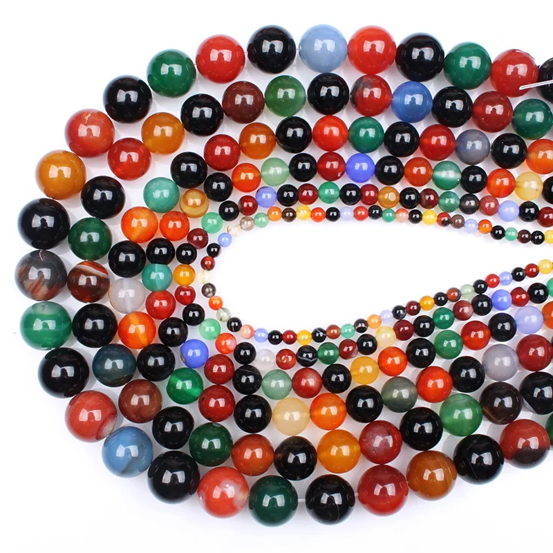 Круглые бусины из натурального камня смешанные цветные Агаты мелкий халцедон