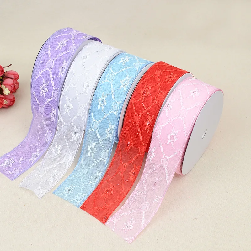 

Ribbon 3.8cm*20 Yards Material Silver Xiaomei Yarn With Clothing Accessories Polyester Ultrasonic Embossed Tape Cake Box Ribbon