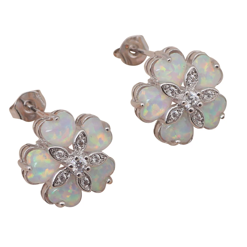 Плавающие талисманы цветок Форма пять Белый огненный опал Печатный серебро