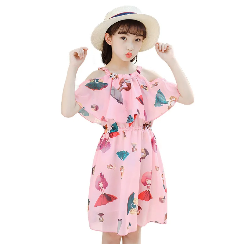 Children dress chiffon summer Party princess off shoulder girls Costume kids frock for teenage 4 10 to 12 years | Детская одежда и