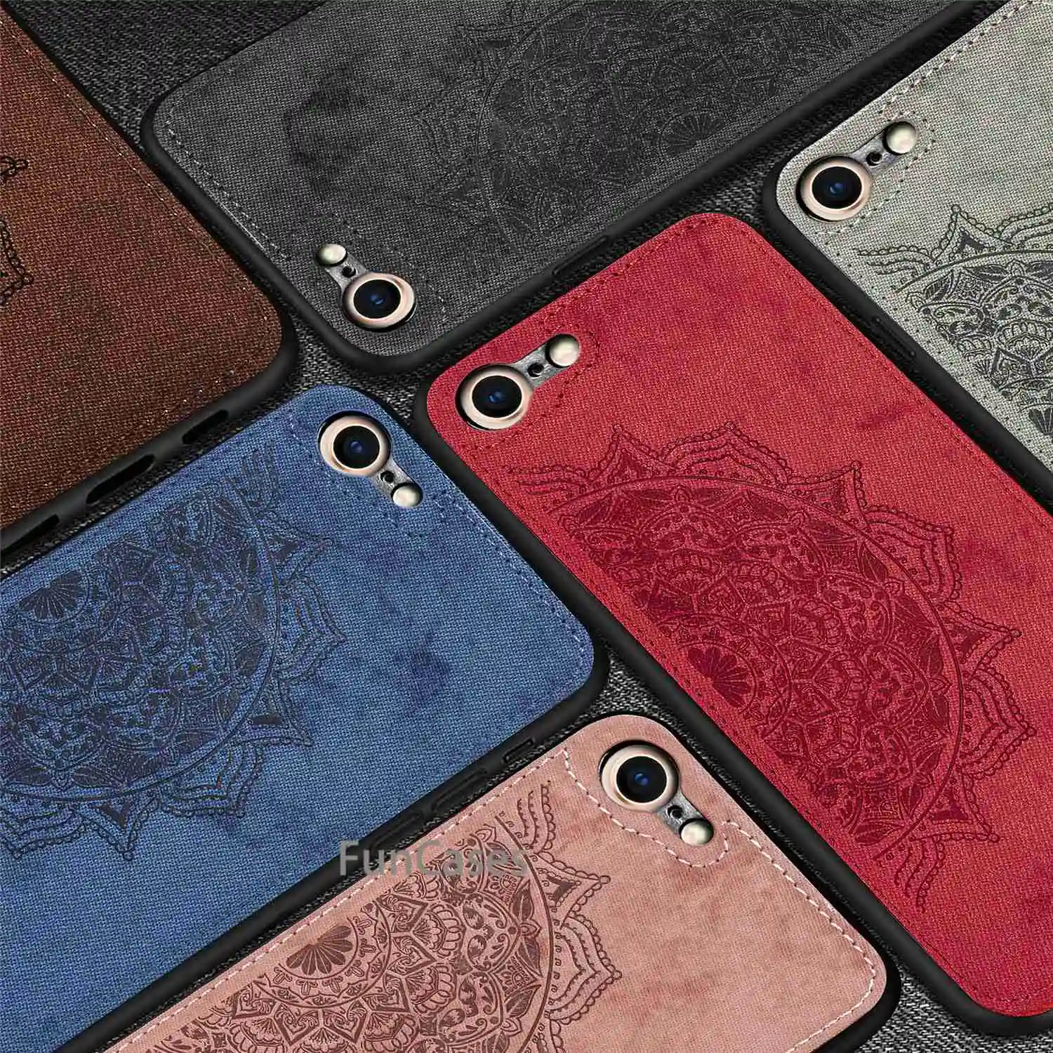 Роскошный тканевый текстурный 3D рельефный Мандала чехол для iPhone 7 8 Премиум