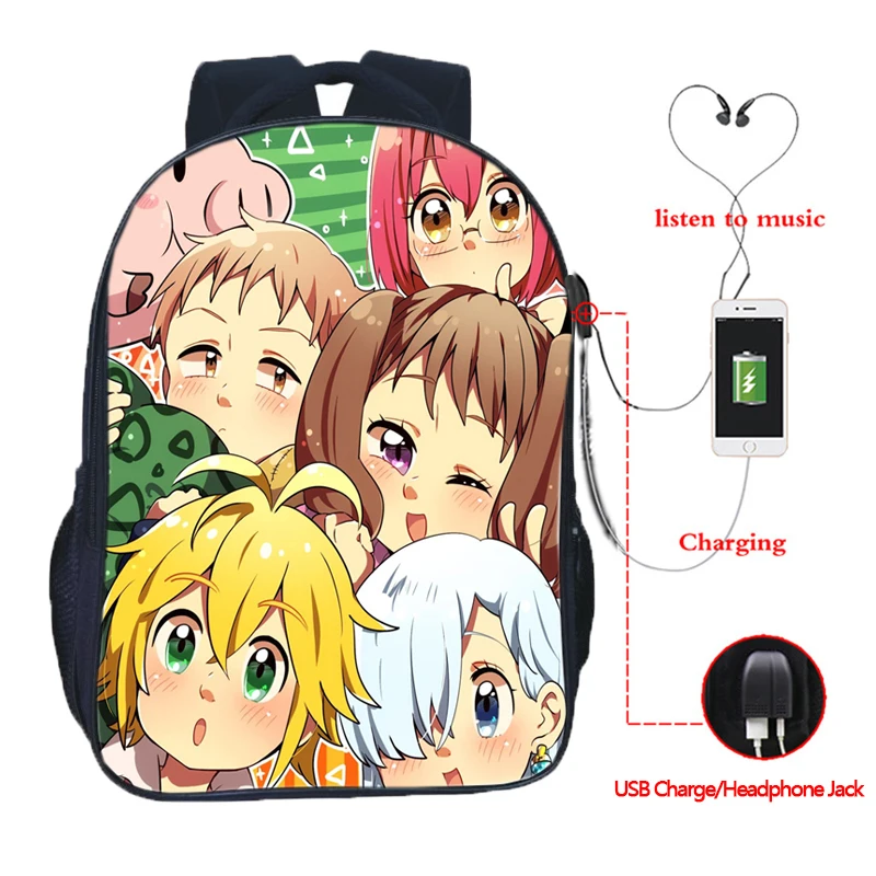Рюкзак Seven Deadly Sins Nanatsu No Taizai с usb зарядкой школьная сумка для мальчиков и