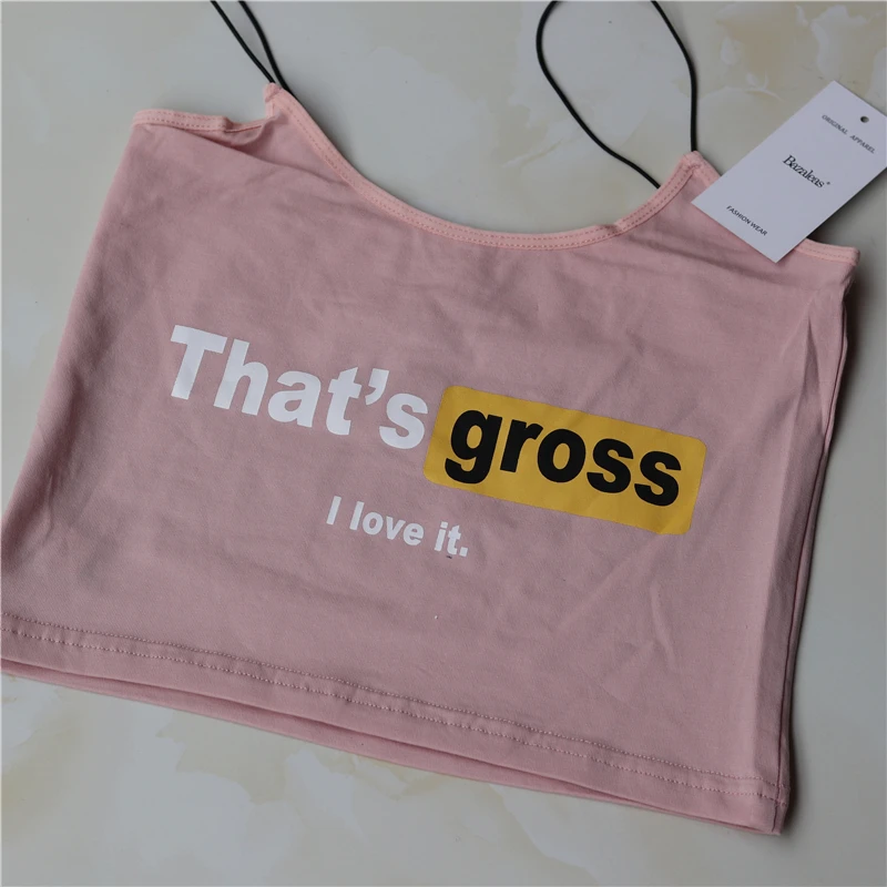 Bazaleas, модная женская майка с принтом That's Gross I love it, Женская майка с эластичной лентой, укороченный топ, Повседневный, тонкий, укороченный