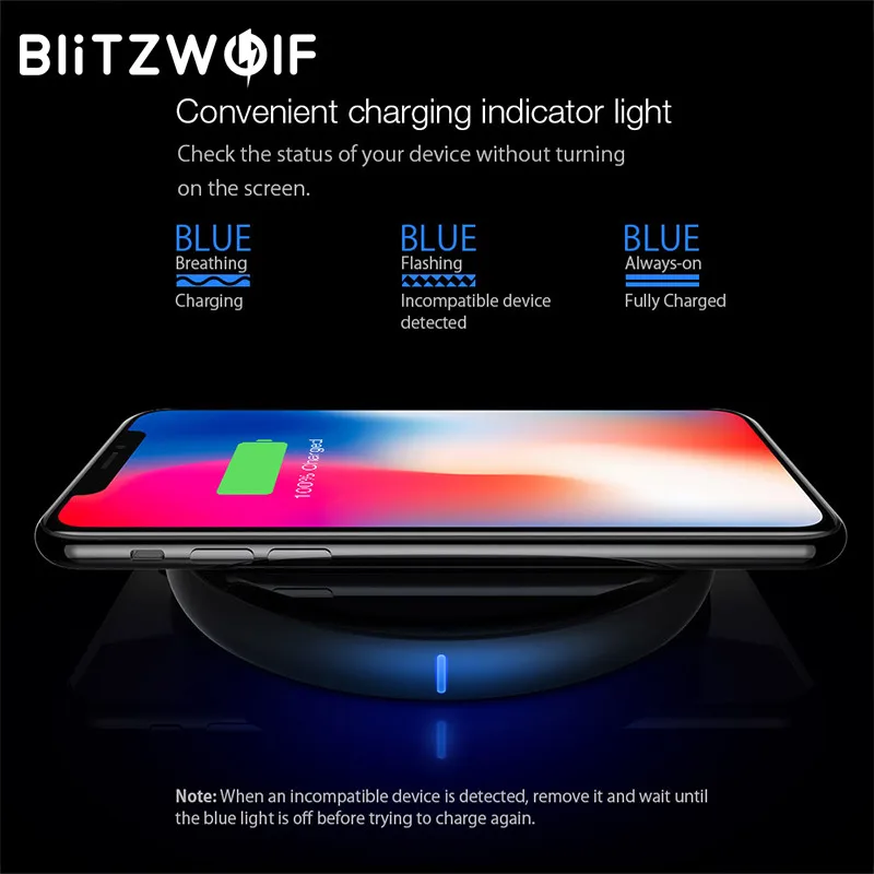 BlitzWolf Qi беспроводное зарядное устройство 5Вт для iPhone X 8 Plus Samsung S8 Note S9 Док подставка