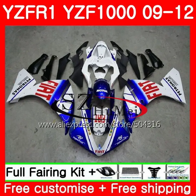 

Body For YAMAHA YZF-R1 YZF1000 R 1 YZF-1000 77SH6 YZF 1000 YZFR1 09 10 11 12 YZF R1 2009 2010 2011 2012 TOP white blue Fairings